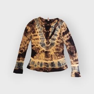Vintage Y2k Blue/Brown Tye Dye Henley Tee ♡